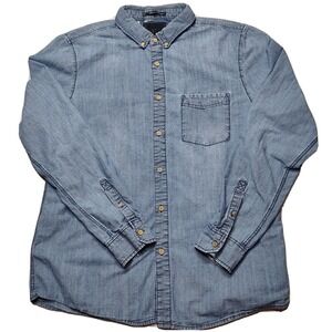 21 MEN Classic FIT Men Large Blue Button-Up Long Sleeve Denim Shirt